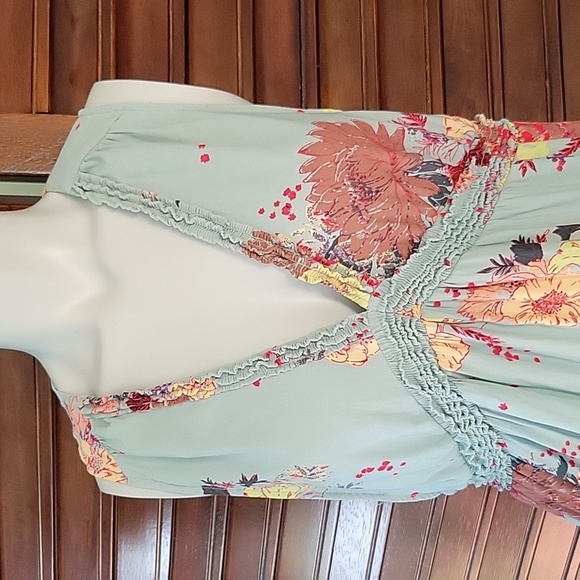 Free People Floral Babydoll V-Neck Blouse Sleeveless Flowy Ruffle Top Cottage Sm - Picture 5 of 9